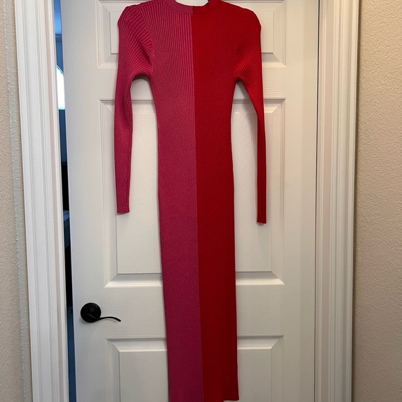 STAUD Shoko Colorblock Body-Con Ribbed Long Sleeve Sweater Dress - Picture 7 of 8